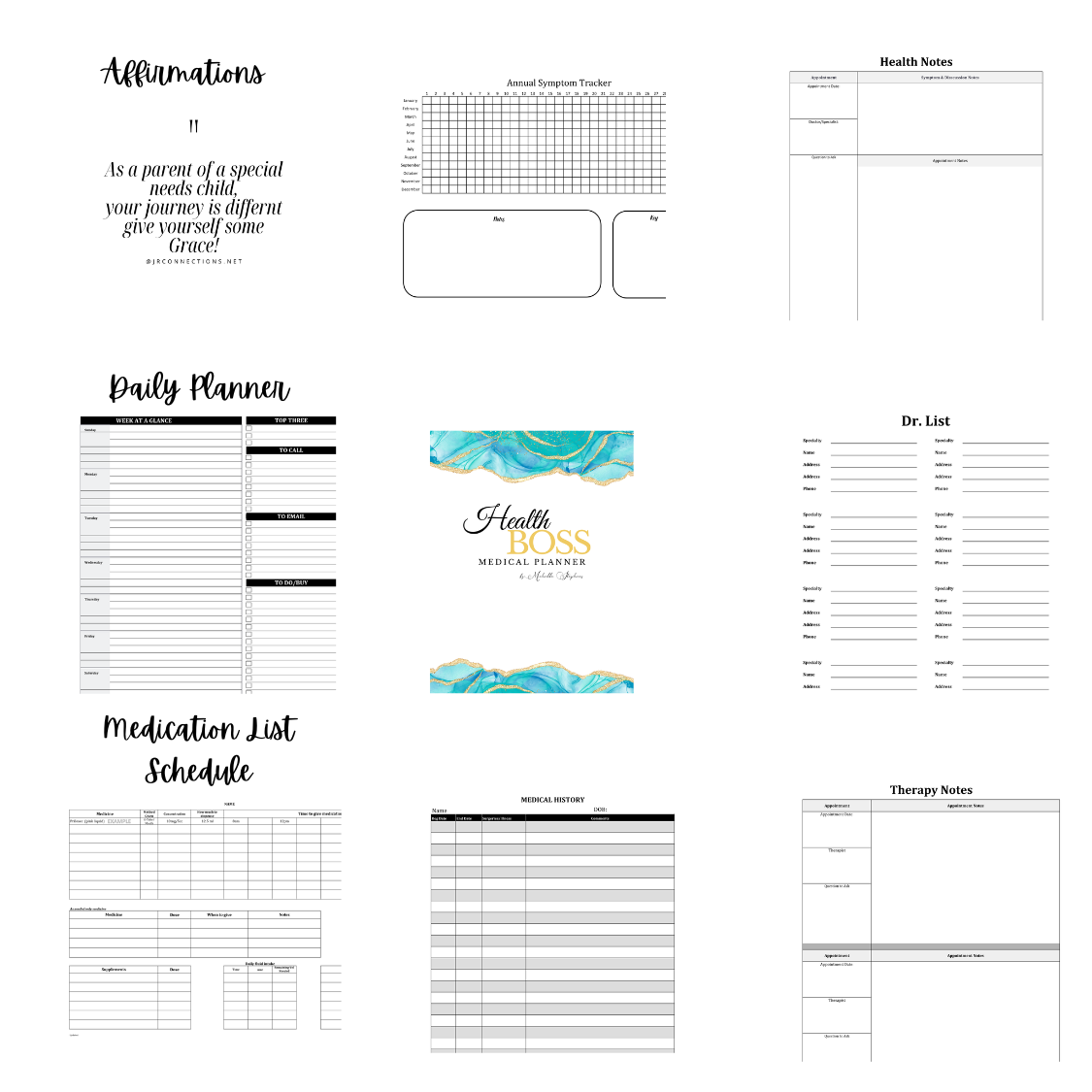 Health Boss Special Needs Daily Planner - Undated PDF Medical Planner