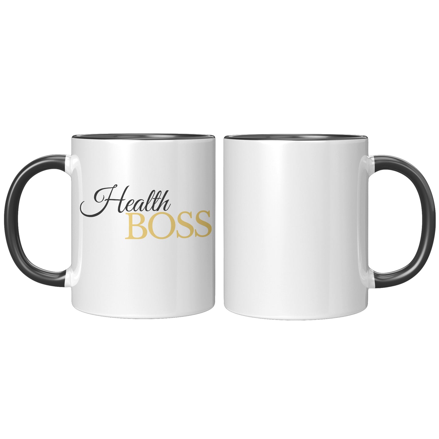Health Boss 11oz Mug Black Handle -- Left Hand