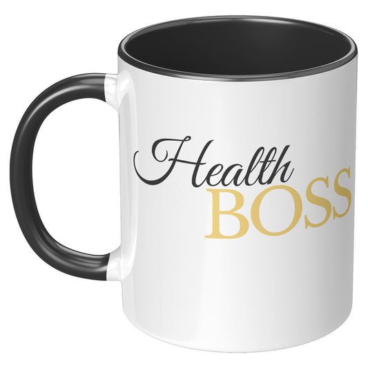 Health Boss 11oz Mug Black Handle -- Left Hand